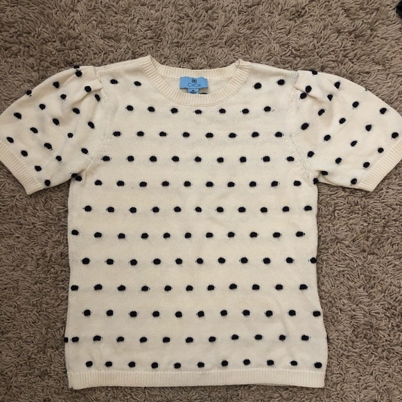 CeCe Sweaters - Cece cream with navy polka dot sweater